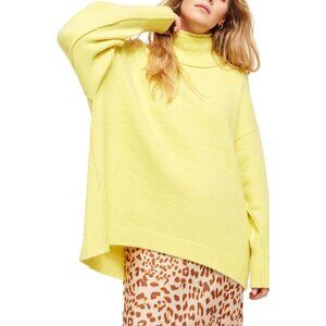 Free People Lime Afterglow Mock Neck Sweater Wool Blend NWT Small